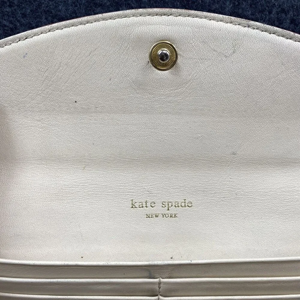 Kate Spade Caramel Brown Long Accordion Leather Flap Wallet Zipped Coin Pocket
